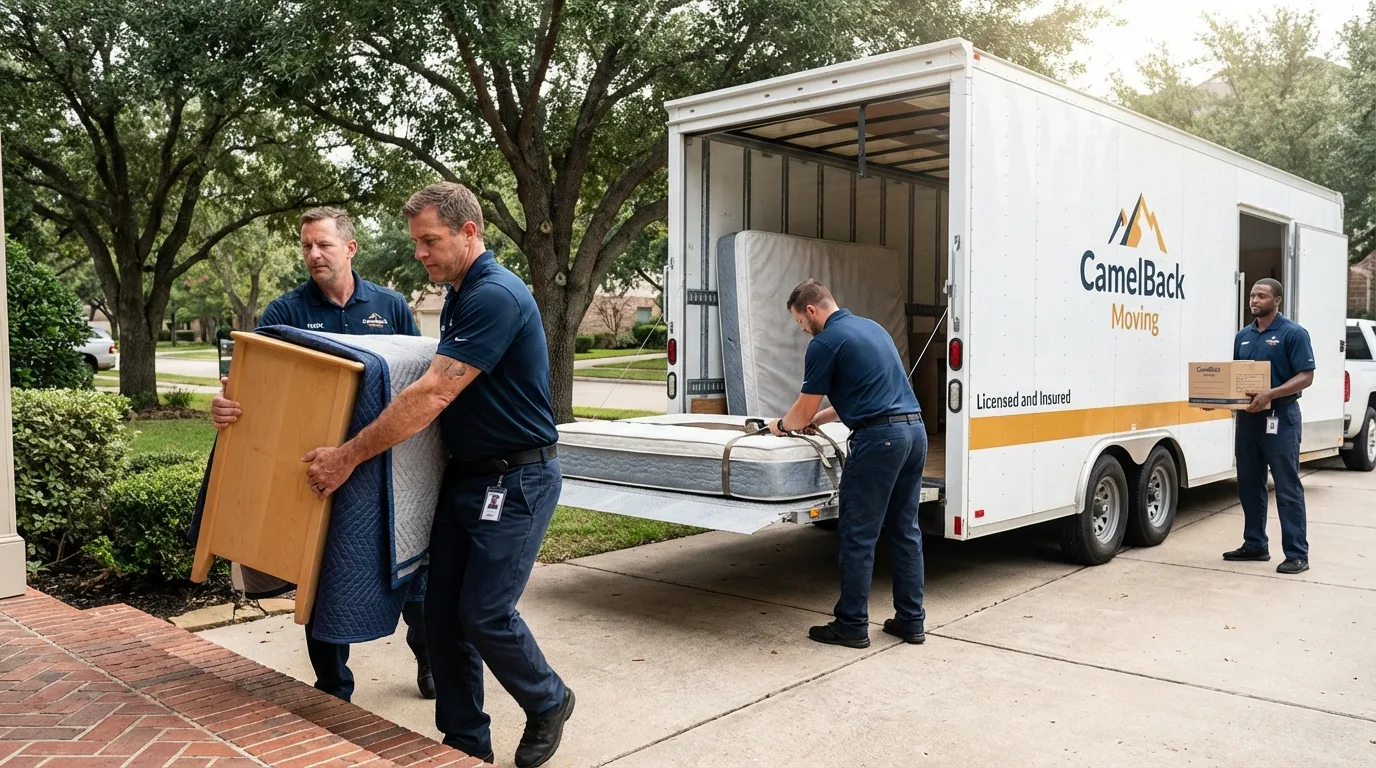 Crew loading residential truck for cross-state move from Waterbury, CT